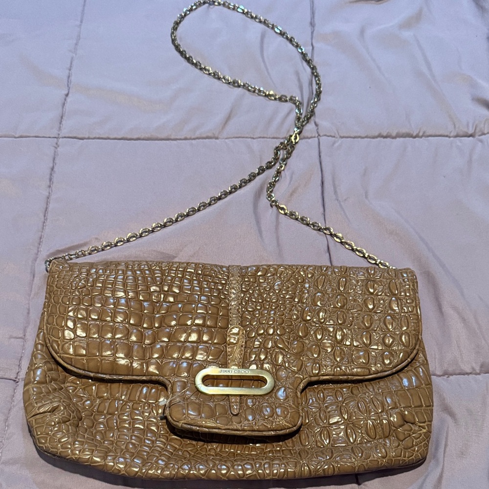 Jimmy Choo Tan Crocodile-Embossed Clutch. Beautiful